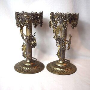 Vintage Pair Studio Silversmith Silver Plated Grape Vine Leaves  Candlesticks